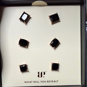 Women's Black Stone Stud Earring Set in Rose Gold Prongs